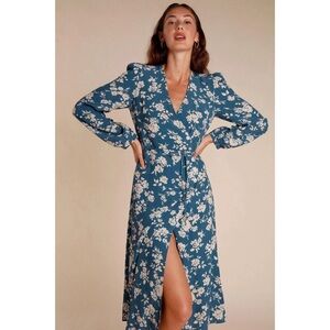 ROUJE Gabin Long Sleeve Floral Blue Wrap Dress EU40 🦋